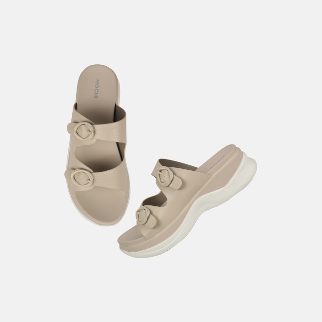 Mochi Women Beige Casual Slip Ons (SKU: 41-9199-20-40)