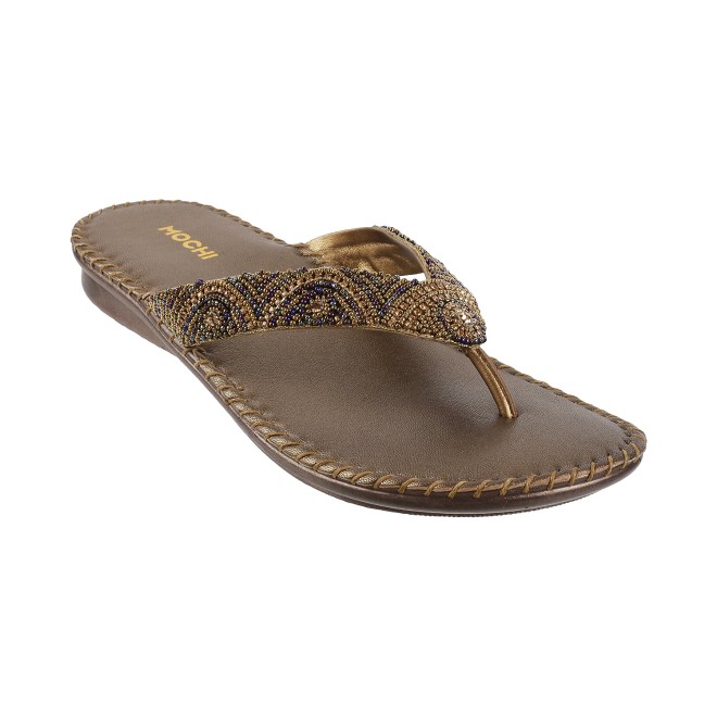 Mochi Women Antique-Gold Casual Slippers (SKU: 44-1121-28-36)