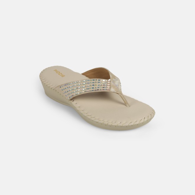 Mochi Women Beige Casual Slippers