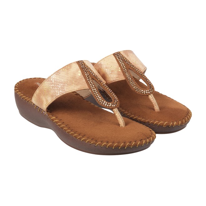 Mochi Women Antique-Gold Casual Slip Ons