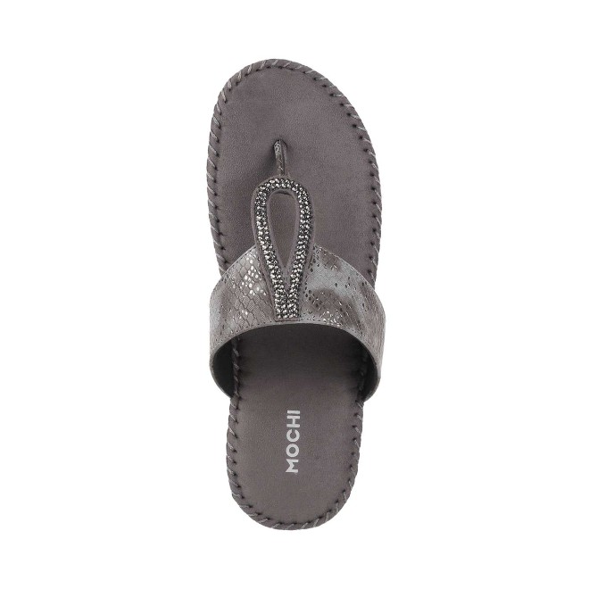 Mochi Women Gun-Metal Casual Slip Ons (SKU: 44-1677-29-36)