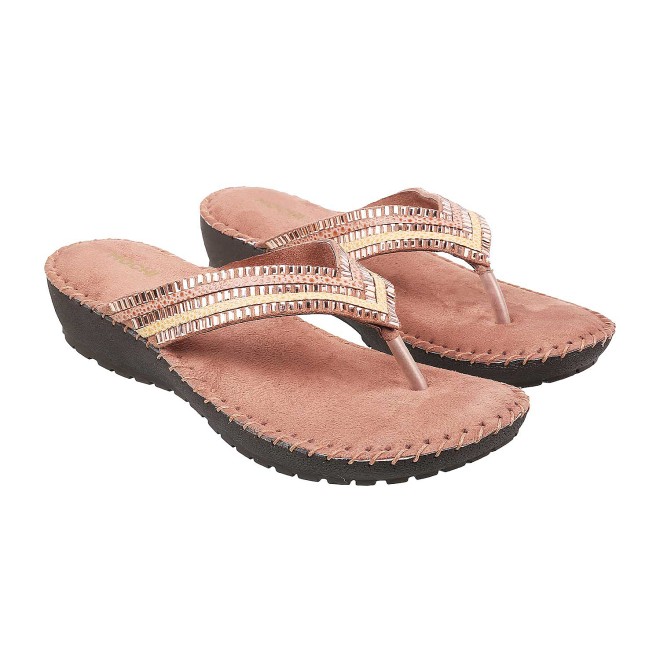 Mochi Women Rose-Gold Casual Slippers