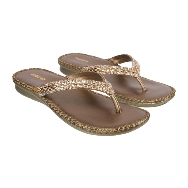 Mochi Women Antique-Gold Casual Slippers