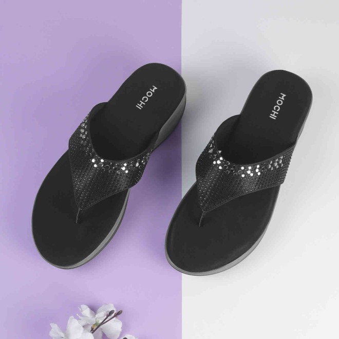 Mochi Women Black Casual Slippers & Flip Flops (SKU: 44-199-11-36)