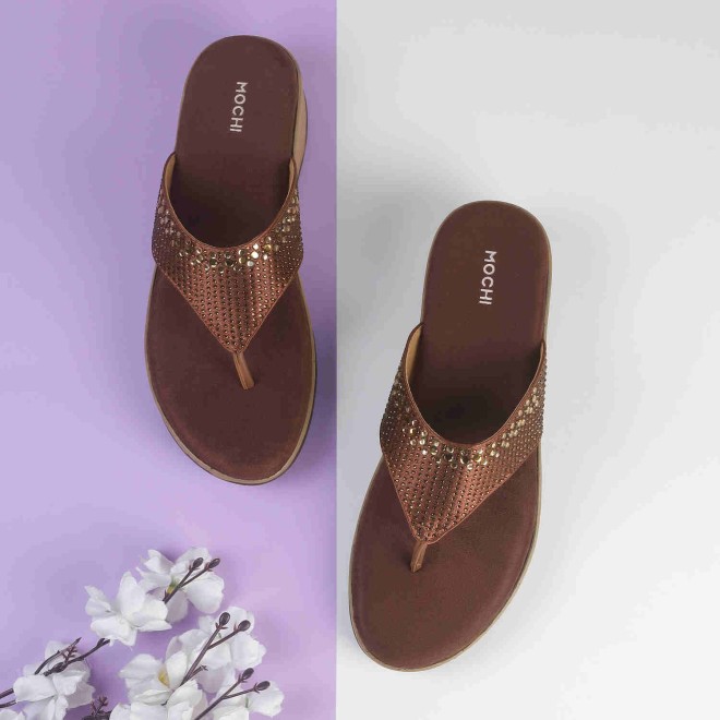 Mochi Women Brown Casual Slippers & Flip Flops (SKU: 44-199-12-36)