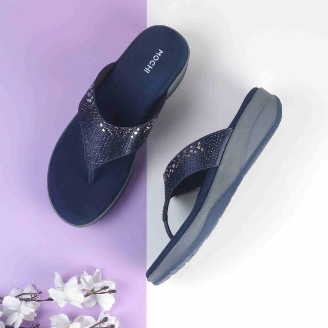 Mochi Women Blue Casual Slippers & Flip Flops (SKU: 44-199-45-36)