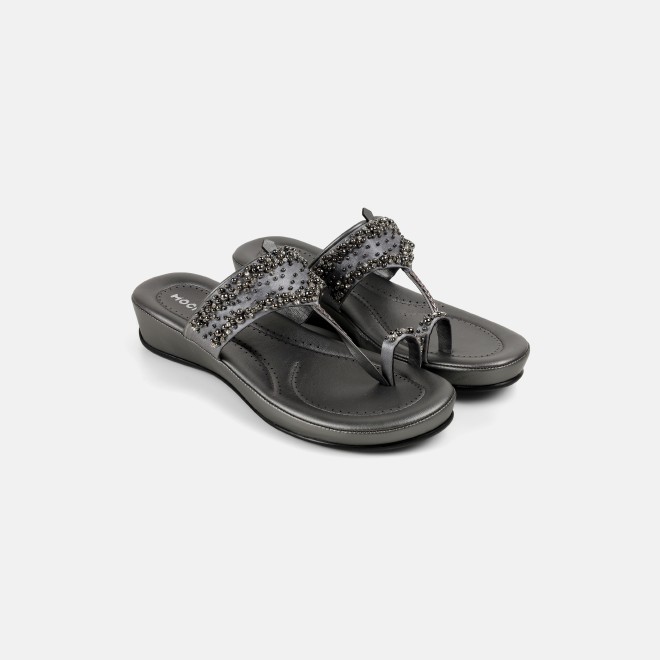 Mochi Women Gun-metal Ethnic Kolhapuris (SKU: 44-244-29-36)