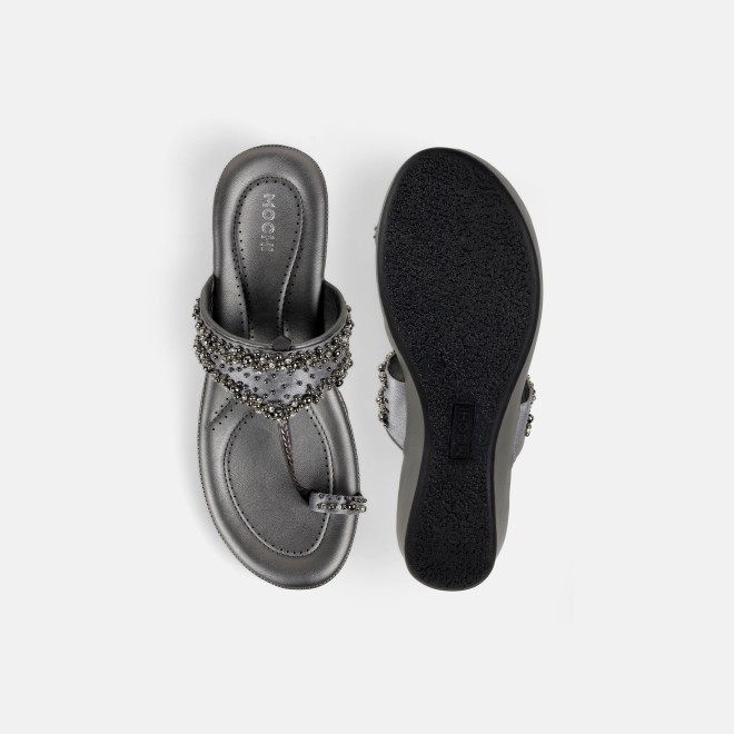 Mochi Women Gun-metal Ethnic Kolhapuris (SKU: 44-244-29-36)