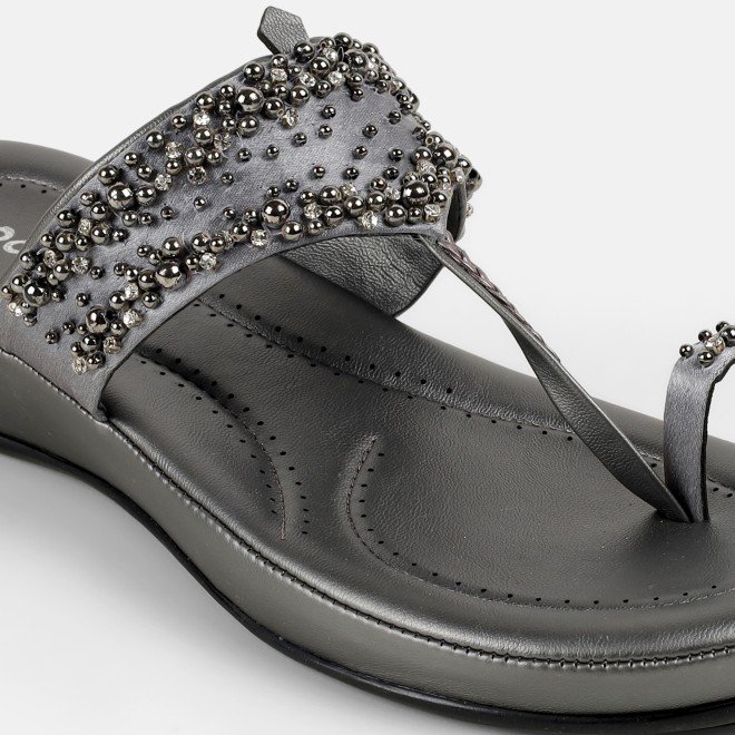 Mochi Women Gun-metal Ethnic Kolhapuris (SKU: 44-244-29-36)