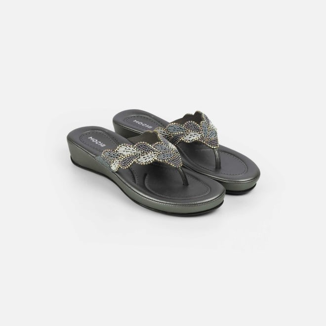Mochi Women Gun-metal Casual Slippers (SKU: 44-294L-29-42)