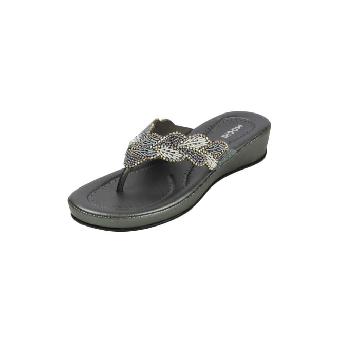 Mochi Women Gun-metal Casual Slippers (SKU: 44-294L-29-42)