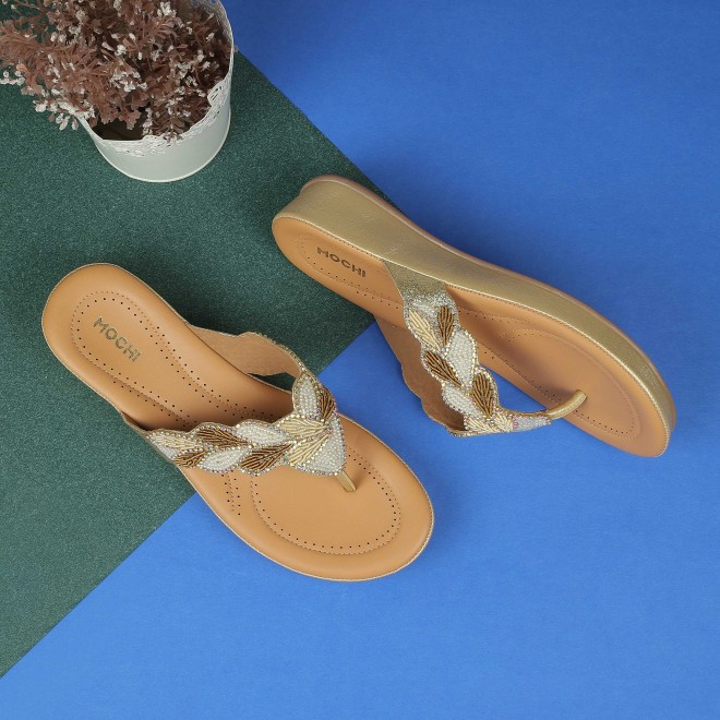Mochi Women Gold Casual Slippers (SKU: 44-294L-15-42)