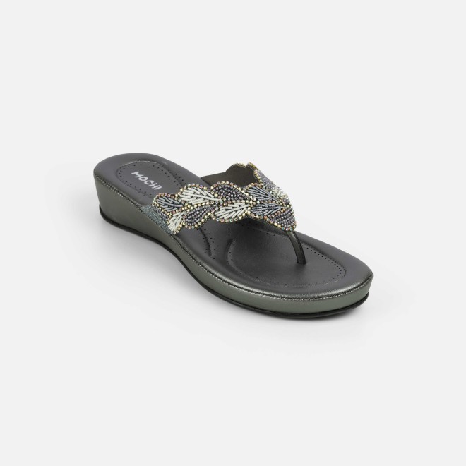 Mochi Women Gun-metal Casual Slippers