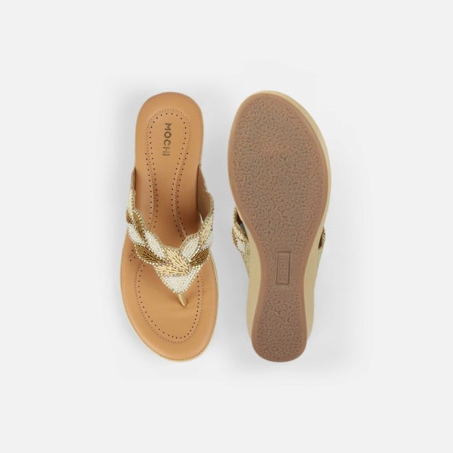Mochi Women Gold Casual Slippers (SKU: 44-294L-15-42)