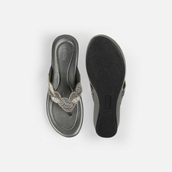 Mochi Women Gun-metal Casual Slippers (SKU: 44-294L-29-42)