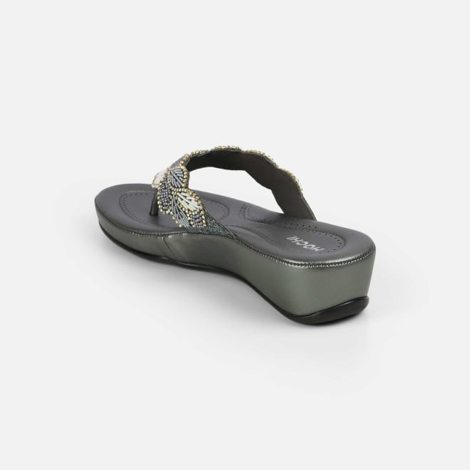 Mochi Women Gun-metal Casual Slippers (SKU: 44-294L-29-42)