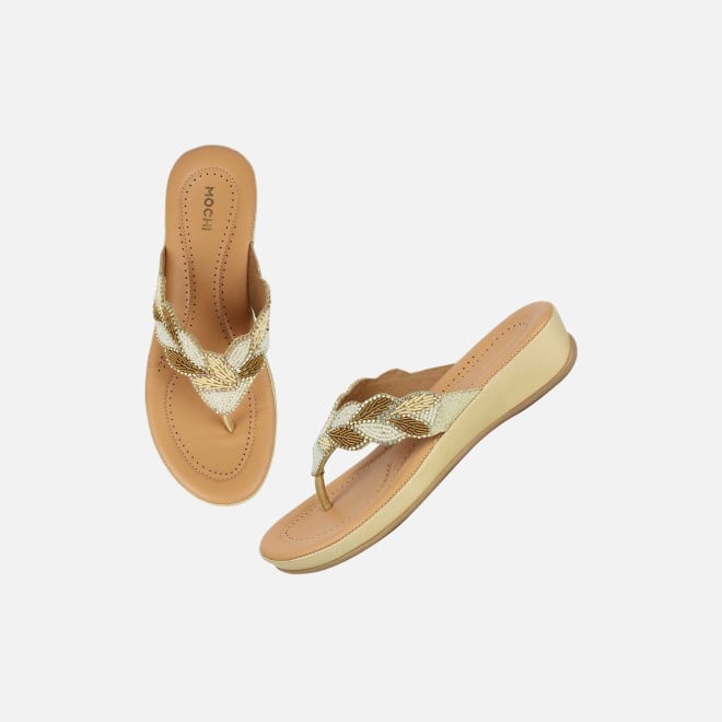 Mochi Women Gold Casual Slippers (SKU: 44-294L-15-42)