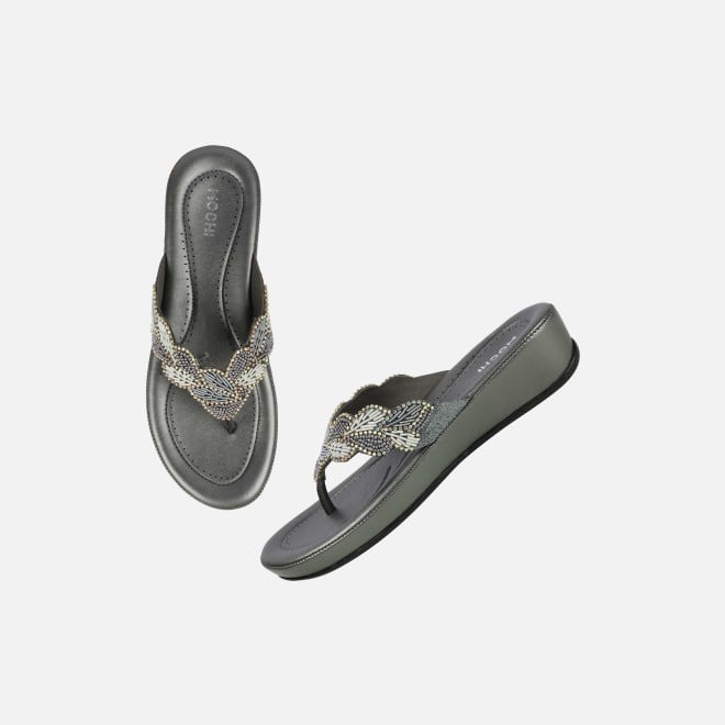Mochi Women Gun-metal Casual Slippers (SKU: 44-294L-29-42)