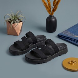 Mochi Women Black Casual Slippers