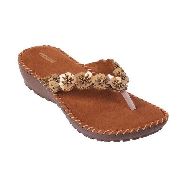 Mochi Women Antique-Gold Casual Slippers (SKU: 44-98-28-36)