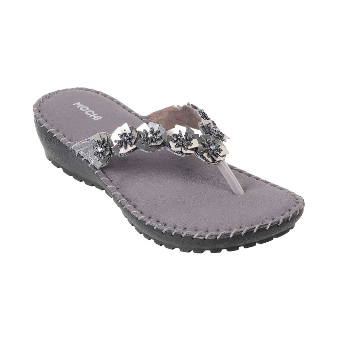 Mochi Women Gun-Metal Casual Slippers (SKU: 44-98-29-36)