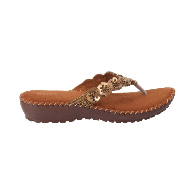 Mochi Women Antique-Gold Casual Slippers (SKU: 44-98-28-36)