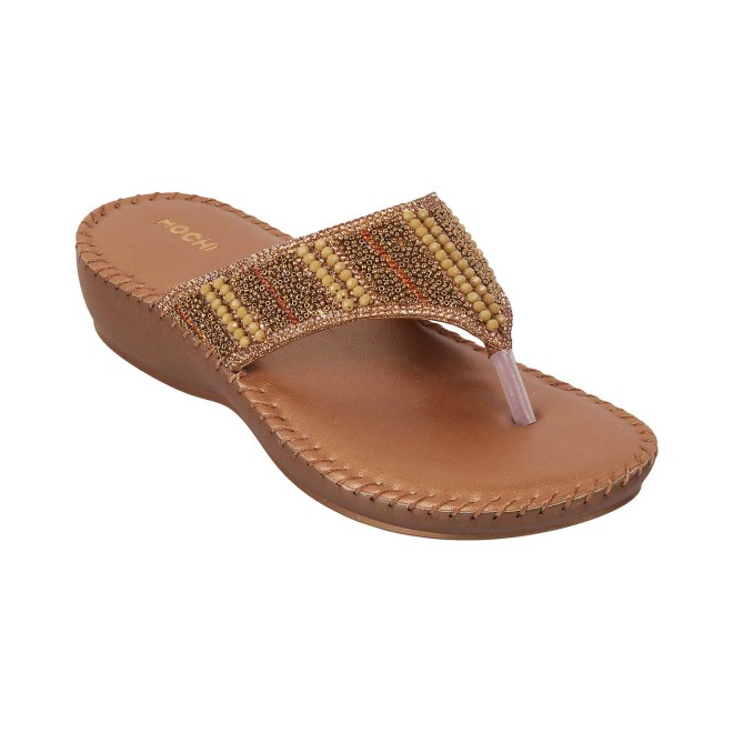 Mochi Women Antique-Gold Casual Slippers (SKU: 44-99-28-36)