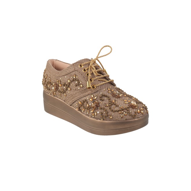 Haute Diva Women Antique-Gold Party Lace Up