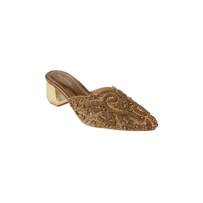 Haute Diva Women Antique-Gold Wedding Slip Ons