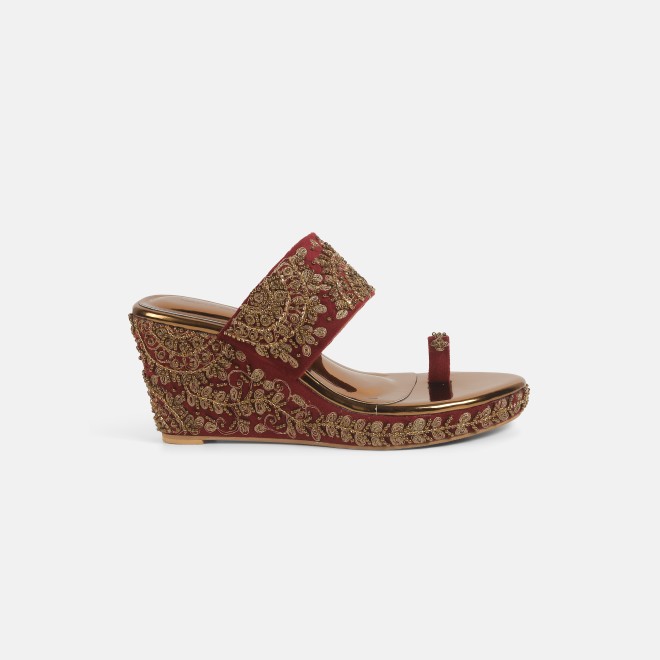Haute Diva Women Maroon Ethnic Slip Ons (SKU: 54-167-44-37)