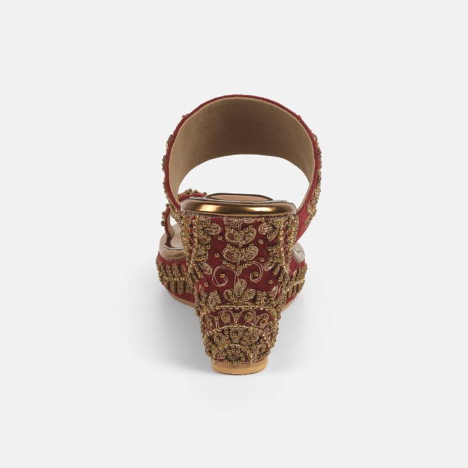 Haute Diva Women Maroon Ethnic Slip Ons (SKU: 54-167-44-37)