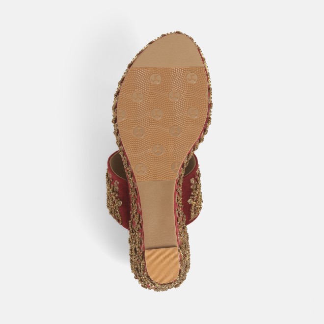 Haute Diva Women Maroon Ethnic Slip Ons (SKU: 54-167-44-37)