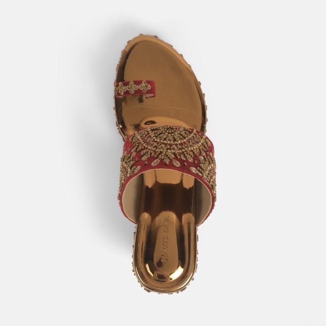 Haute Diva Women Maroon Ethnic Slip Ons (SKU: 54-167-44-37)