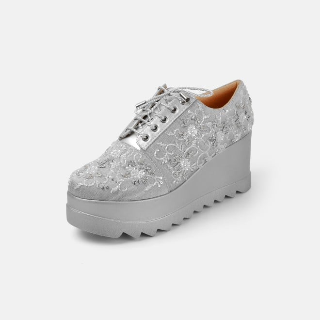 Haute Diva Women Silver Party Lace Up (SKU: 54-192-27-36)