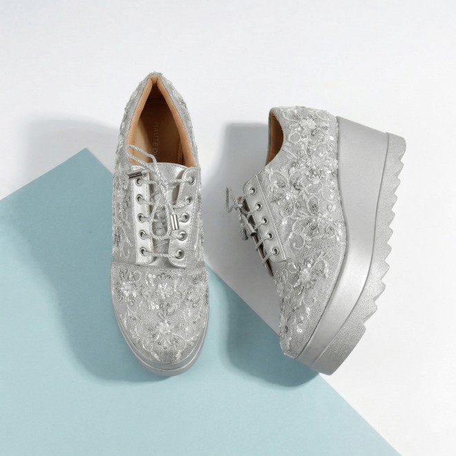 Haute Diva Women Silver Party Lace Up