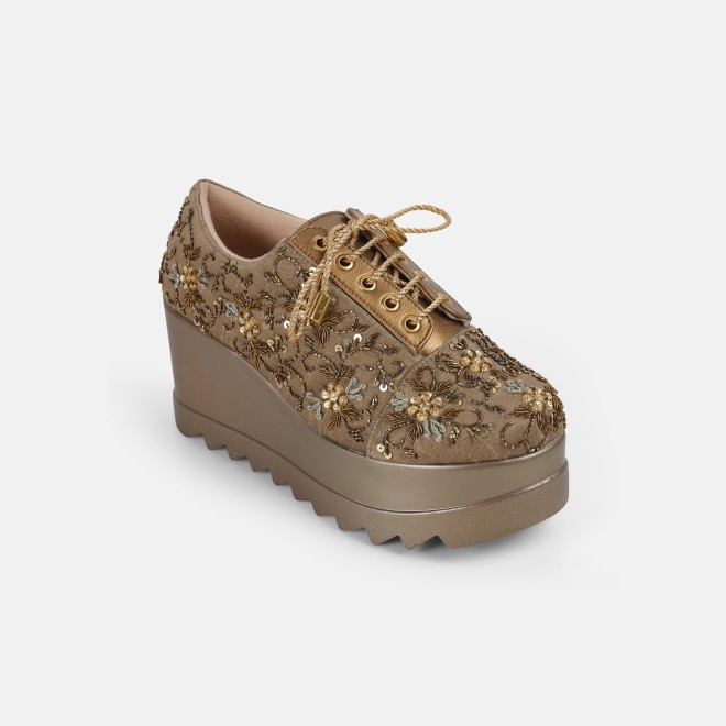 Haute Diva Women Antique-Gold Party Sneakers