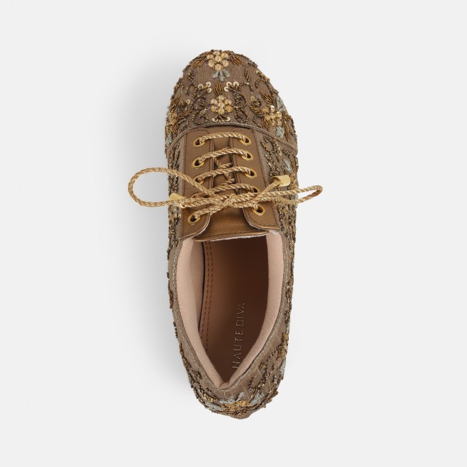 Haute Diva Women Antique-Gold Party Sneakers (SKU: 54-192-28-37)