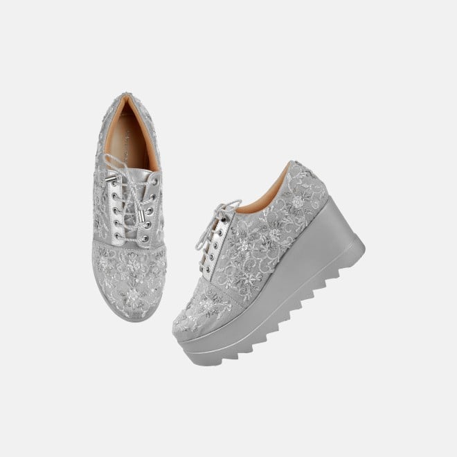 Haute Diva Women Silver Party Lace Up (SKU: 54-192-27-36)