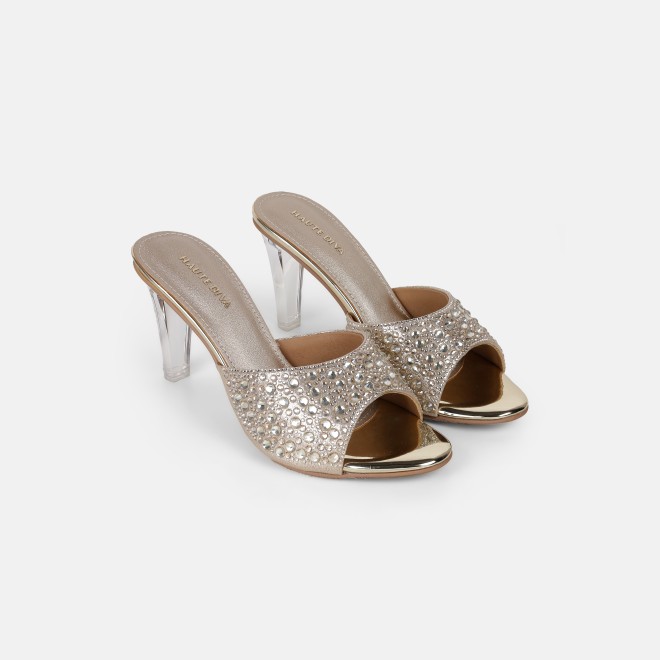 Haute Diva Women Gold Party Slip Ons (SKU: 54-215-15-36)
