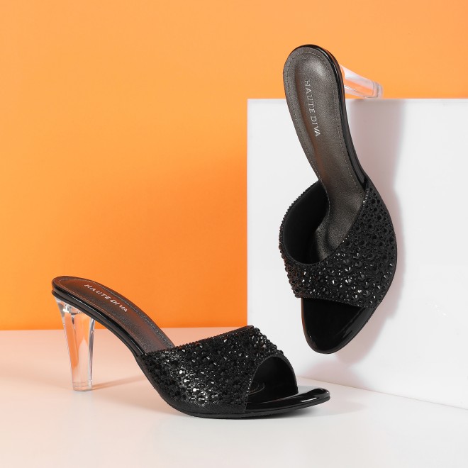 Haute Diva Women Black Party Slip Ons