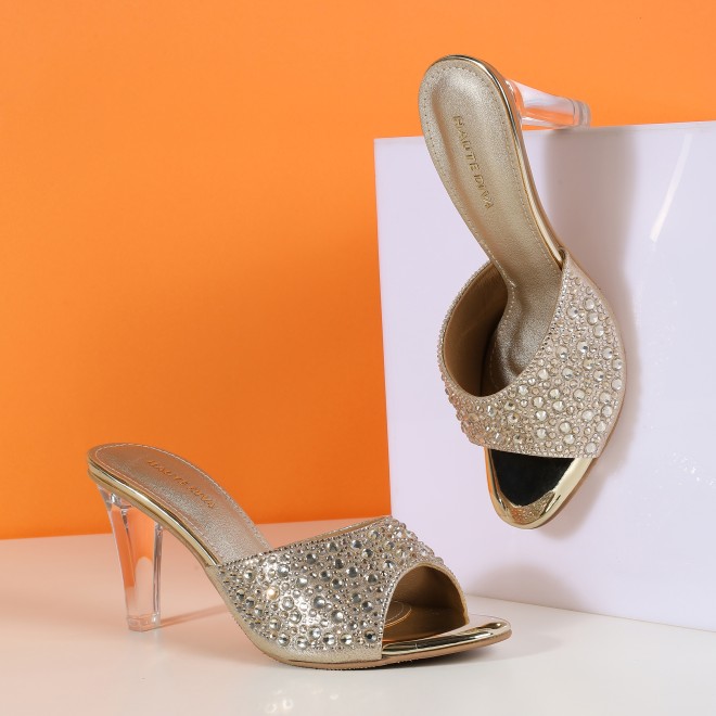 Haute Diva Women Gold Party Slip Ons