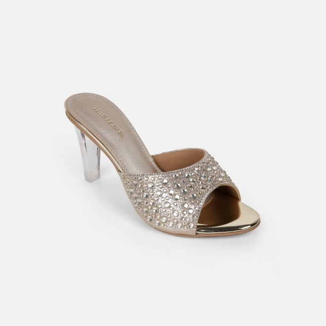 Haute Diva Women Gold Party Slip Ons (SKU: 54-215-15-36)