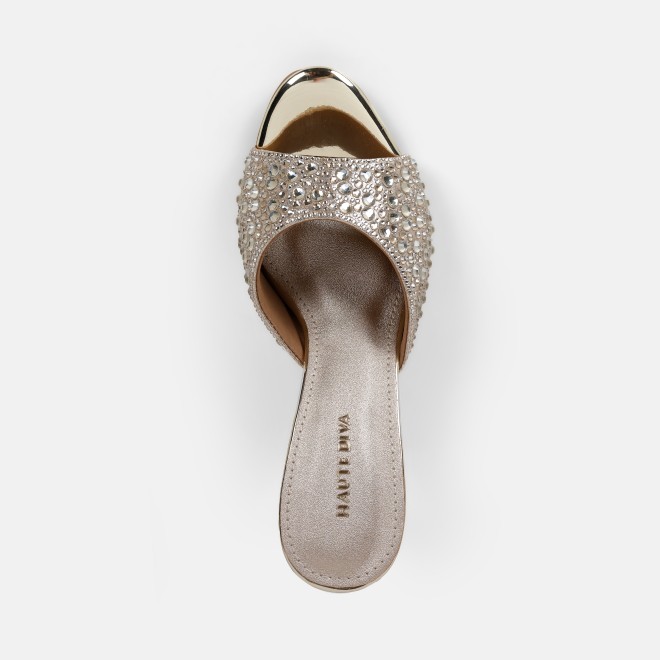 Haute Diva Women Gold Party Slip Ons (SKU: 54-215-15-36)