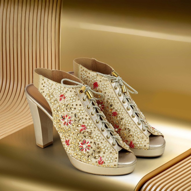 Haute Diva Women Gold Party Sandals