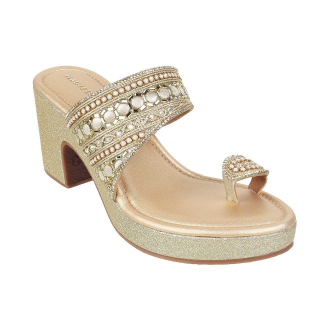 Haute Diva Women Gold Ethnic Sandals (SKU: 54-42-15-36)