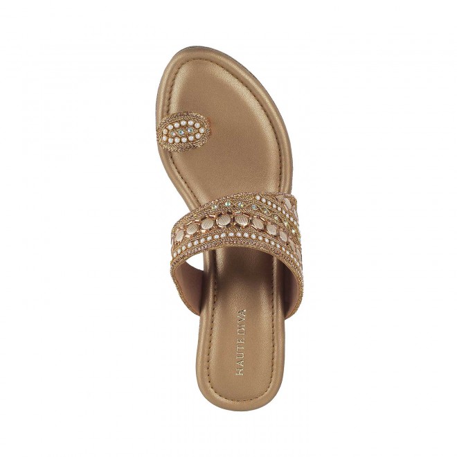 Haute Diva Women Antique-Gold Ethnic Sandals (SKU: 54-42-28-38)