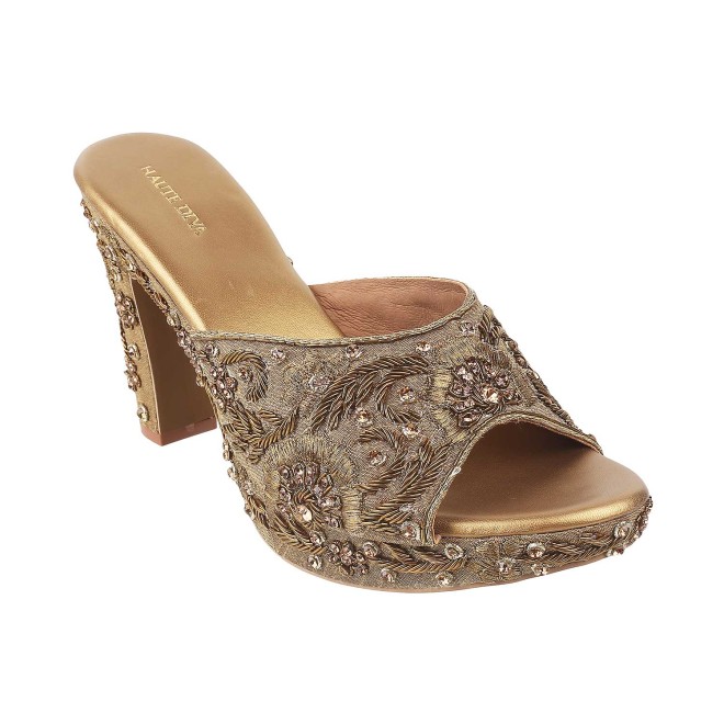 Haute Diva Women Antique-Gold Wedding Slip Ons (SKU: 54-4927-28-37)