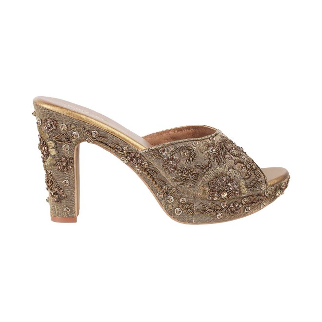 Haute Diva Women Antique-Gold Wedding Slip Ons (SKU: 54-4927-28-37)