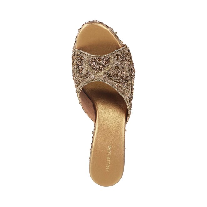 Haute Diva Women Antique-Gold Wedding Slip Ons (SKU: 54-4927-28-37)