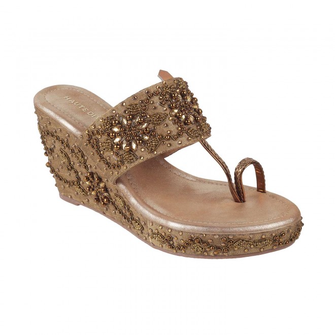 Haute Diva Women Antique-Gold Ethnic Sandals (SKU: 54-79-28-36)